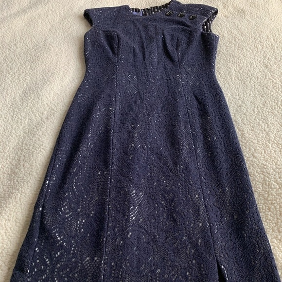 KAY Unger Navy Blue Open Crochet Lace White Under size 2 - Picture 7 of 16